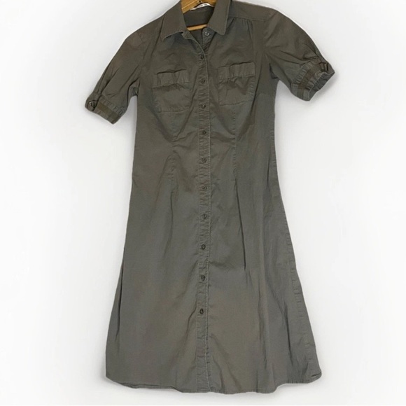 Part Two Short Sleeve Shirt Dress Safari Army Green Midi Length Gorpcore Size 10 - Picture 1 of 7